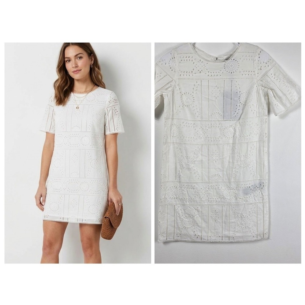 The Kooples Eyelet Mini Dress Women 0 White Cotton Lyocell Shift FROB24255K